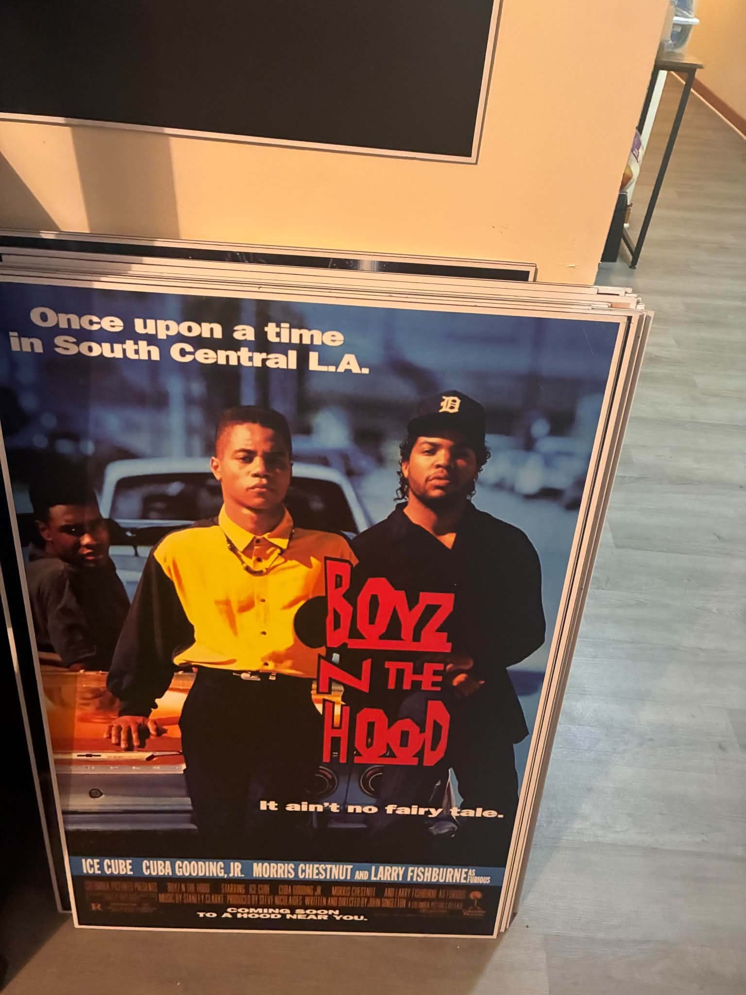 Photo of a Boyz n the Hood poster print with Ice Cube and Cuba Gooding Jr. standing in South Central Los Angeles
